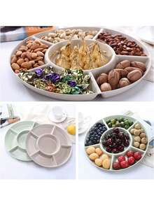 2pcs Multi-Compartment Round Tray - Durable Plastic Tray, Suitable For Holding Snacks, Nuts, Fruits And Appetizers, Ideal For Parties, Weddings, Holidays, Kitchen And Dining - Multicolor - View 10