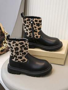 1 Par de Botas Elásticas de PU Fofas e Unissex para Crianças, Botas Quentes para Faculdade e Uso Externo, Botas Casuais para Crianças Pequenas, Botas para Todas as Estações - Preto - Visão 3