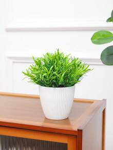 1pc White Round Pot Artificial Greenery Decoration, Suitable For Decoration Of Home Living Room Tables, Bookshelves Or Windowsills, For Setting The Scene Atmosphere In Valentine's Day Wedding Parties, As Well As For Decoration In All Seasons Of Home And Outdoor Corridors And Gardens. - White Green - View 8