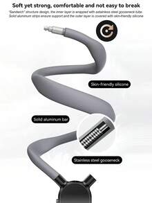 1个磁吸式颈挂手机支架，360°旋转可调节POV支架，防震柔韧设计，兼容 17 Pro Max、15、13和Galaxy S25 Ultra - 含磁性底座，是旅行摄影、Vlog、骑行、钓鱼、美食分享、户外探险的理想之选 - 内容创作者、旅行者和科技爱好者的完美礼物，兼容、安卓手机，生日礼物、送给家人、朋友的礼物，生日手机支架，手机配件，承重力强。 - 灰色 - 查看 9