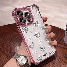 1pcs Leopard Heart Bow Phone Case Compatible with Apple Phone17 16 15 14 13 12 11 ProMax Antidrop Phone Case Camera Protection Phone Case Girlish Style Funky Cute Fashion Can Be Given To Friends Can Be Given To A Lover - Rosa - Ver 2