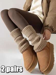 1/2/3 Paia di scaldamuscoli caldi da donna, scaldamuscoli lavorati a maglia di colore unito, scaldamuscoli lavorati a maglia versatili, scaldamuscoli lunghi e caldi lavorati a maglia per l'autunno/inverno, alla moda - Multicolore - Visualizzare 22