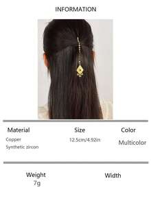 1pc Vintage Tassel Inlaid Synthetic Zirconia Stone Hair Accessory, Suitable For Women's Party, Gathering, Holiday Wear - Multicolor - View 10