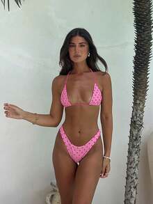 Bộ bikini hai mảnh chấm bi hồng buộc cổ, kiểu dáng gợi cảm, thanh lịch, thích hợp cho mùa xuân/hè, dành cho nữ, thích đi biển, nghỉ mát, hẹn hò. - Nhiều màu - Xem 2