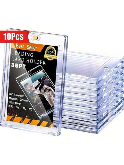 10个亚克力磁性卡片展示盒 - 超强防护35点式交易卡收纳盒，适用于棒球、橄榄球、运动卡 - 金色，防刮擦，易于组装的收纳方案，橄榄球卡收纳盒，分级卡收纳盒，磁铁，游戏卡盒，LPS玩偶，亚克力卡盒