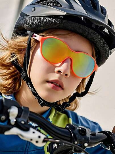 1pc Boys' And Girls' 6-14Y Polycarbonate Cool Sports Goggles With A Large Frame, Foldable And Convenient, Suitable For Outdoor Cycling Outfit With Glasses Box