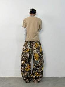 1pc Justice Brother Retro Multi-Pocket Personalized Print Men's Distressed Loose Wide-Leg Jeans (Belt And Accessories Not Included) - Multicolor - View 8