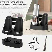 可充电电动盐和胡椒研磨器套装，海盐和玫瑰盐研磨器套装，带充电底座，2 件套，带收纳底座，LED 灯，研磨粗细可调，易于清洁，厨房必备，电动香料研磨工具，节日礼物 - 彩色 - 查看 4