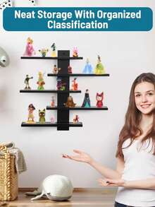 Multi-Layer Wall-Mounted Storage Rack, Made Of Fiberboard, Multi-Functional Display Shelf, Suitable For Office And Home Decor, Ideal For Displaying Figurines And Ornaments, Both Stylish And Practical. - Black - View 5