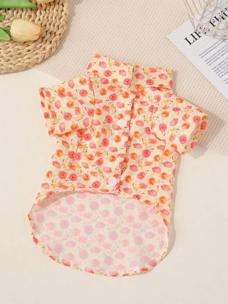 1件宠物狗可爱清新田园风套装，柔软舒适/撞色花卉印花/“活力”/“春日繁花”/时尚短袖衬衫，适合幼犬/小型犬春夏秋季穿着 - 彩色 - 查看 11