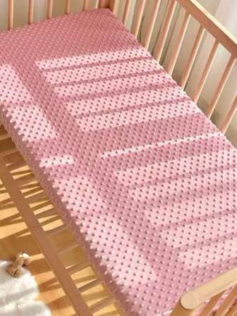 1pc Soft & Comfortable Plush Fitted Crib Sheet, Available In Pink, Gray, Beige, Suitable For Baby Crib, Cradle Bed