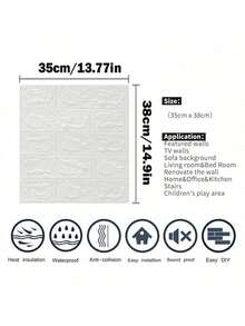 20片3D立体墙贴，易于粘贴和撕除，适用于墙纸表面，纯白色长方形自粘防水墙贴，易于清洁且可自由裁剪，适用于厨房、客厅、浴室、走廊等场所。 - 彩色 - 查看 10