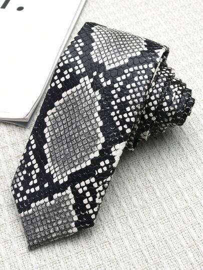 1pc Unisex PU Snake Skin Pattern Necktie, Suitable For Personalized, Street, Party, Gift
