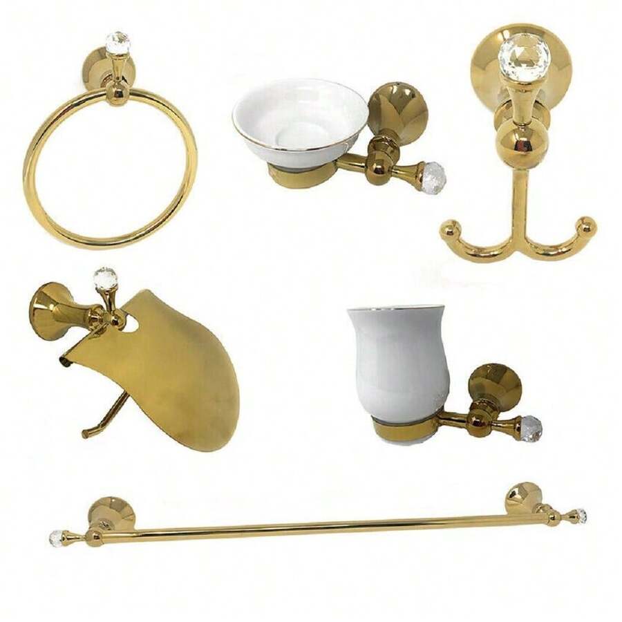 OISE ART STORE Set 6 Accessori Da Bagno In Acciaio Oro E Ceramica Cristalli In Acrilico 59238 - - Multicolore - Visualizzare 1