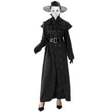 Women's/Men's Plague Doctor Outfit Complete Set: Robe Dress, Bird Mask,Hat, Leather Gloves, Belt, Hooded Shawl, Cross Charm - Black - View 4