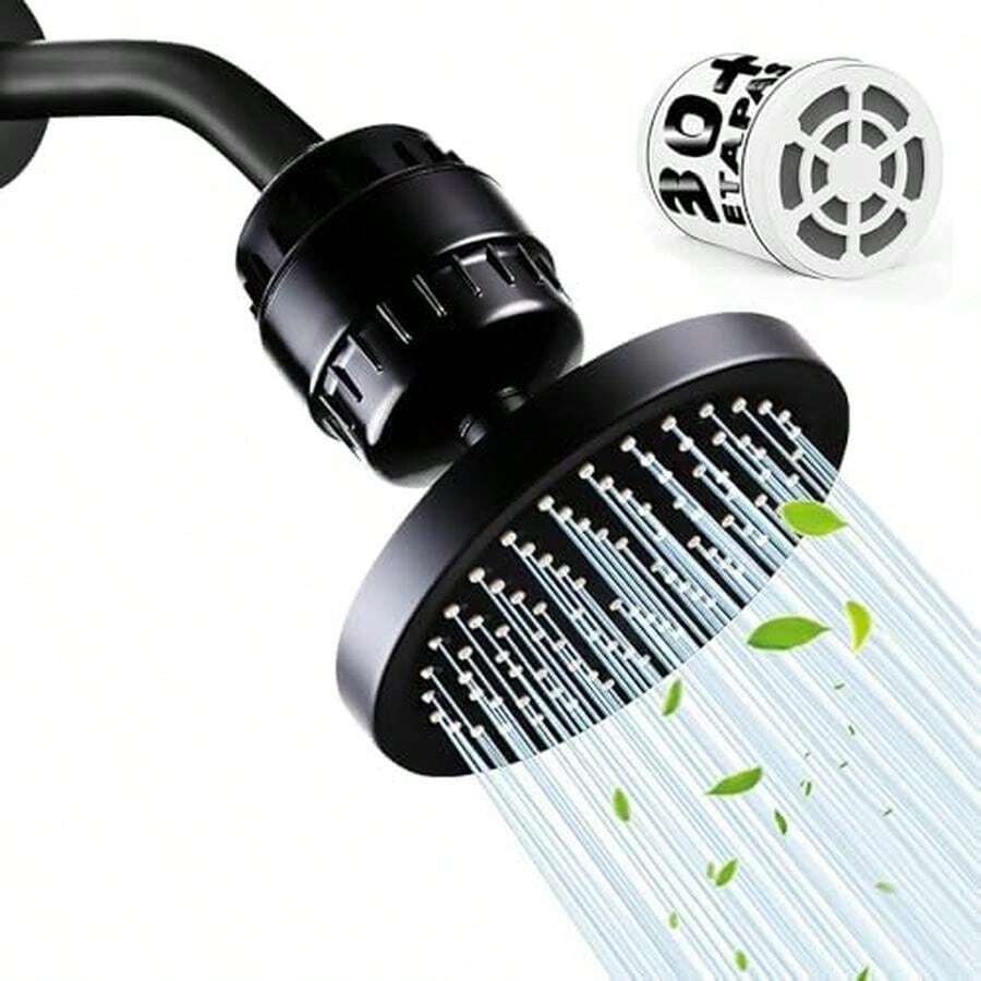 Cabezal de Ducha con Filtro de Ducha de 30 Etapas, Regadera de Alta Presión para Agua Dura, Elimina Cloro e Impurezas, Regadera con Filtro para Ducha-Negro - negro - Ver 1