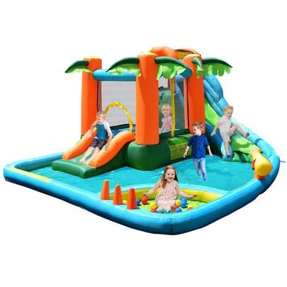 Inflatable Bounce House Splash Pool Dual Slide Jump Castle Without Blower