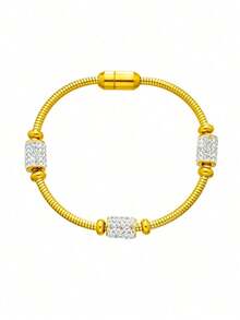 1pc Stainless Steel Magnetic Oval Bracelet, Unique & Versatile, Suitable Everyday Wear - 黃金 - 查看 1