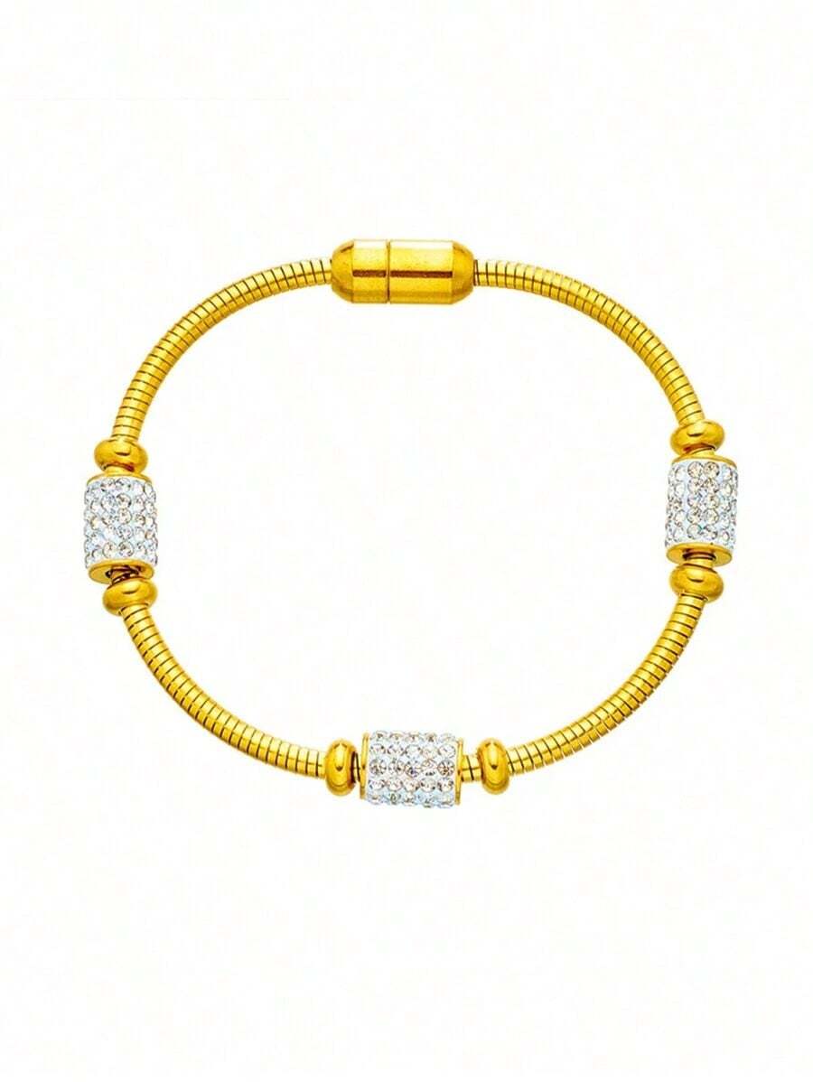 1pc Stainless Steel Magnetic Oval Bracelet, Unique & Versatile, Suitable Everyday Wear - 黃金 - 查看 1