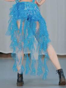 1 Piece Women's Belly Dance Hip Scarf Belt Skirt With Lace-Up Tassel Hem Wave Skirt - Multicolor - View 4