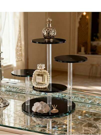 1pc Black Round Tiered Display Stand, Decorative Showcase Rack, Suitable For Wedding, Layered Party Display, Food, Desserts, Cookies, Collectibles Display, Retail Tabletop Stand And Decor