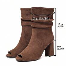 Coffee Pleated Slip-On Peep Toe High Heel Boots, Elegant & Versatile For Vacation, Party, Minimalist Fashion, Spring/Summer - Coffee Brown - View 4