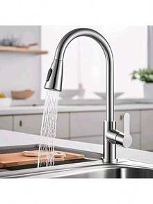 1个现代银色304不锈钢多功能水龙头，多种出水模式，适用于浴室洗手盆、阳台、洗衣房、卫生间、厨房水槽，可伸缩，适用于家庭、餐厅、酒店 - 彩色 - 查看 10