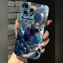 2026 nueva funda de teléfono esmerilada, diseño de uva azul y bebida de vidrio para  17 14 Pro Max  17 13 Pro  17 12  Galaxy S23 S22 S21 funda de protección para teléfono, funda de pareja, regalo para novio y novia, regalo de vacaciones - Blanco antiguo - Ver 3