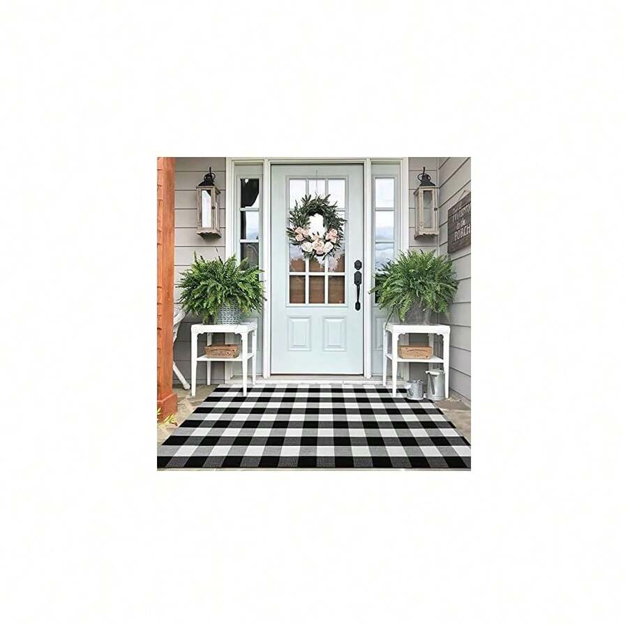 IOHOUZE Buffalo Plaid Checkered Rug 4x6 Ft Front Door Mats, Washable Area Rugs For Front Porch Decor, Spring Summer Welcome Mats Outdoor, Black White Rug For Farmhouse/Entryway/Home Entrance,One-Size,BlackandWhite4x6Rectangular - BlackandWhite4x6Rectangular - View 1