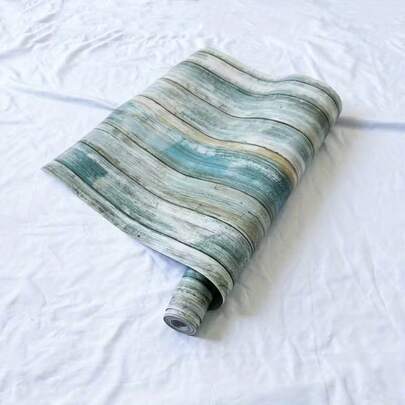 1 Roll Country Style Faux Wood Grain Wallpaper - Self-Adhesive Waterproof Removable Vinyl Peel And Stick Panel Design, Distressed Blue And White Wood Texture, Easy To Install For Kitchen, Bathroom, Living Room Vintage Home Decor And Room Decoration Sticker | Country Style Wallpaper | Peel And Stick Application