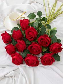 3/5/10 piezas/5 paquetes/4 piezas/1 ramo Rosas rojas artificiales para ramo de novia, rosas falsas para decoración, adecuadas para regalo del Día de San Valentín, fiesta de boda, decoración del hogar, regalo de cumpleaños, decoración interior/exterior, relleno de jarrón, regalo para mujer, regalo de cumpleaños, decoración del hogar en la sala de estar, accesorios del hogar, flores artificiales - lacre - Ver 1