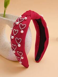 1件装女士水钻爱心仿珍珠打结宽发箍，情人节发饰，甜美可爱风格，女士发饰，适合节日派对、聚会，女士配饰，情人节礼物，装饰配饰，发带，发箍头饰 - 彩色 - 查看 15