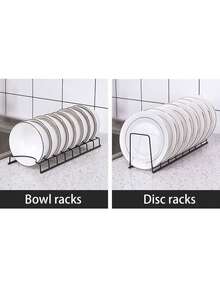 1pc Black Stainless Steel Bowl & Dish Storage Organizer, Tabletop Draining Rack, Kitchen Utensil Holder - Black - View 7