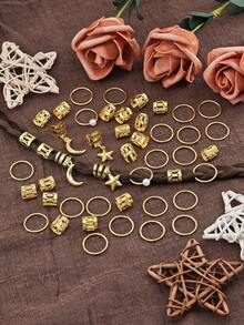 46pcs Stylish Star Moon Pearl Decorative Hair Rings Vintage Braid Rings Hair Barrettes For Women And Girls Hair Accessories Loc Hair Jewelry For Braids, Claw Clips, Hair Slide, Head Accesssories - Gold - View 4