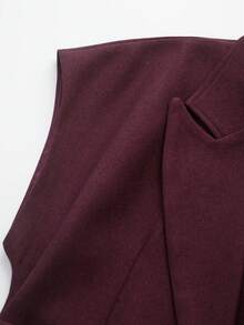 Women's Solid Color Lapel NeckTie Blended Jacket Spring - Burgundy - View 3