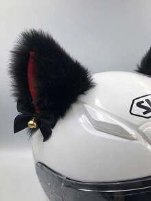 可拆卸毛绒猫耳装饰，带铃铛，适用于电动摩托车、骑行者、滑雪头盔 - 彩色 - 查看 3