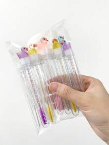 1/5/10pcs Cute Transparent Duck Eyelash Brush, Eyelash Extension Spiral Brush, Portable Tube Eyelash Brush, Crystal Handle Brush,Giveaways - Multicolor - View 6
