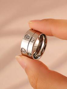 2 pièces Ensemble de bagues en forme de cœur élégantes plaquées or 18 carats, bagues de phalange réglables ornées de strass, convient pour un port quotidien, cadeau, bijoux imperméables et résistants à la décoloration pour femmes