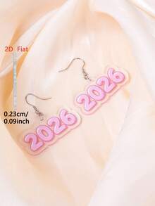 1 Pair Pink 2026 Pattern Acrylic Earrings, Elegant Minimalist Style Jewelry Earrings For Men And Women, Suitable For Daily And Holiday Wear - Pink - View 2