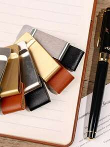 1pc Customized Logo Stainless Steel & Leather Pen Holder, Pen Clip, Notebook Bookmark Organizer, Pen Case, Office Stationery, Accessories, Money Clip, TN Planner Pen Holder - Multicolor - View 11