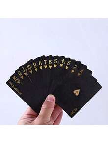 Waterproof Black Playing Cards With Golden Spade Design - Durable Plastic Playing Cards, Packed In A Protective Box, Perfect For Parties, Halloween, Thanksgiving, And Christmas Gifts, Poker Night Essentials | Fashionable Playing Cards | Protective Card Sleeves - màu đen - Xem 6