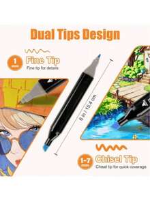 24/36/48/60/80/120/168/262色双头永久性记号笔，适用于插画、学习用品、返校季 - 彩色 - 查看 2