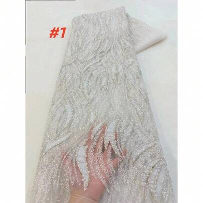 2026 High Quality African Sheer Lace Fabric, Nigerian French Sequin Mesh Fabric, Sewing Embroidered Beaded Lace Sheer Mesh Dress Fabric