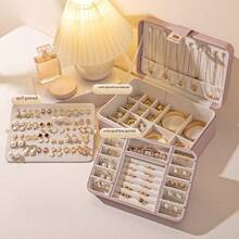 JewelryStorageBoxLEDMirror LED 紧凑型多功能 3 色可调节化妆镜和珠宝盒组合，照亮您的美丽，防水、防尘，适用于化妆品、耳环、戒指和珠宝收纳，阳光旅行凉爽返校