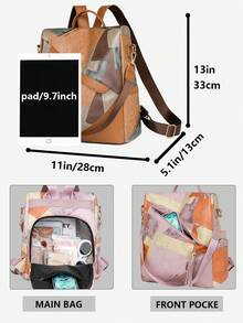Anti-Theft Stitching Pattern Backpack, Women's Wallet, Multifunctional Fashion Daily Bag, Multi-Pocket Lightweight Travel Bag, Large Capacity Minimalist Backpack, Convenient Backpack, Suitable For Students, Nurses, Teachers, Business People, Travel, Business Trips, Commuting, Shopping, Office, Dates, Hiking, Training, Work, Birthday Gifts, Holiday Gifts, Backpack - Multicolor - View 3