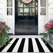 IOHOUZE Black White Striped Rug -27.5\ X 43\ Front Door Mats Outdoor,Washable Rug For Front Porch Decor,Spring Summer Welcome Mats Outdoor Indoor, Doormat For Farmhouse/Entryway/Home Entrance,One-Size,BlackWhiteStripe24inchx38inchRectangular - BlackWhiteStripe24inchx38inchRectangular - View 1