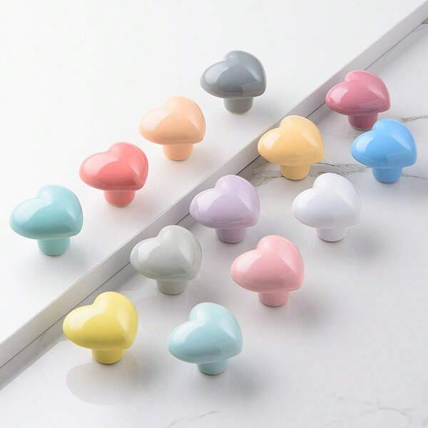 Ceramic Drawer Pulls, Heart Shaped, Suitable For Cabinets, Vanities, Etc. Comes With 3 Sizes Of Screws, Also Applicable For Kitchen Furniture, Wardrobes, And More.