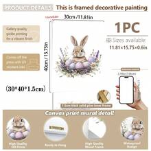 1PC Canvas Wall Art_Nursery Decor Printed Rabbit Burrow Motif, Watercolour Easter Art, Rabbits With Flowers, Spring Blossoms, Farm Animals, Easter Egg Design, Rabbit Garland - Framed Nursery Wall Art Perfectly Suited For Children's Room Decor, Playroom Decor Children's Room Decor Nursery Decor Daycare Decor Girls' Bedroom Girls' Room Decor Children's Room Decor Boys' Bedroom Boys' Room Decor Girls' Bedroom Decor