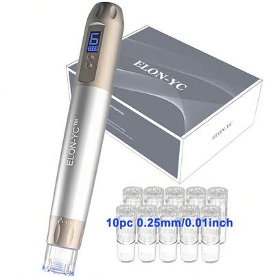  ELON-YC Noul Dr Hydra Wireless Microneedle Ultima-H6, Hydra Derma Stemp, cu 10 ace de 0,25 mm, 7 lumini colorate, pentru uz casnic, instrument de îngrijire facială, cadou excelent de sărbători