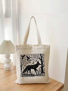 Retro Style Forest Themed Foldable Canvas Tote Bag, Cute Fox, Mushroom, Flower, Star & Moon Pattern Printed Canvas Shoulder Bag Tote Bag Storage Bag, Multifunctional Fashion Travel Shopping Handbag, Large Capacity Tote Bag Luggage Bag, Suitable For Men & Women Hiking Travel Leisure, Gift Idea, Back To School/Graduation Gift Travel Bag Duffle Bag Overnight Bag Durable Travel Organizer Cruise Essential Vacation Essentials For Men Women Travel Essential Holiday Essential Travel Must Haves - Beige - View 14